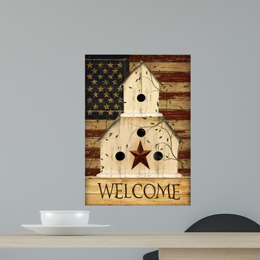 Americana Welcome Birdhouse Wall Mural