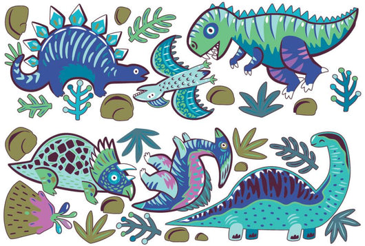 Cool Blue Dinosaurs Wall Decal Sticker Set Wall Decal