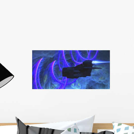 Spaceship Flies near Cosmic Wall Decal