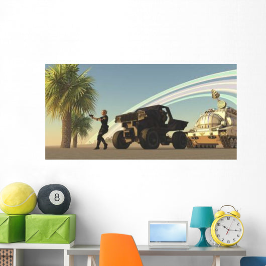 Female Soldier Draws Her Wall Decal