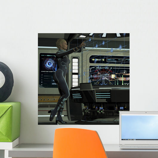 Young Woman Operating Holographic Wall Decal