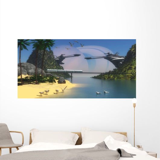 Futuristic Tropical Paradise Colony Wall Decal