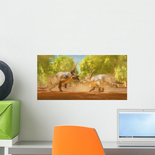 Two Diabloceratops Dinosaurs Fight Wall Decal