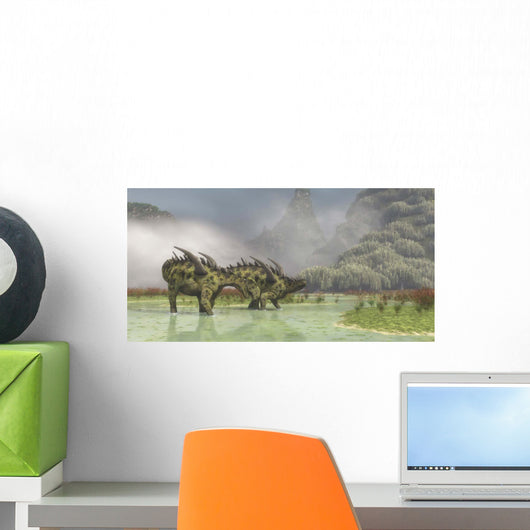 Pair Gigantspinosaurus Dinosaurs Roaming Wall Decal