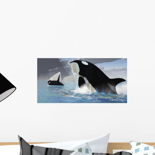 Whales Burst from Ocean Wall Decal