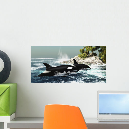 Two Killer Whales Swim Wall Decal