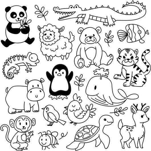 Cartoon Animal Set Coloring Page Decal