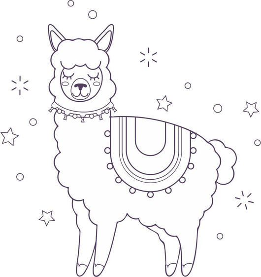 Cartoon Llama Coloring Page Decal