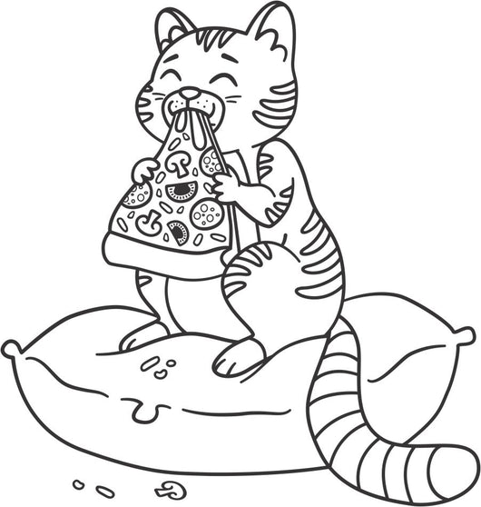Cat Eating Pizza Coloring Page Decal