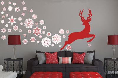 Red Dancing Deer Wall Decal Sticker Set Wall Decal
