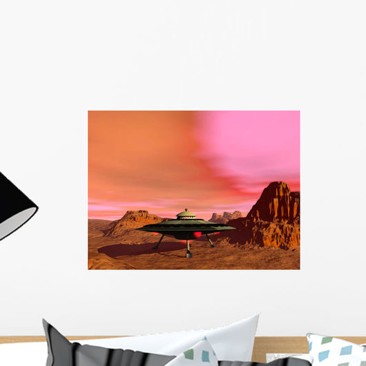 Ufo Landing Desert Landscape Wall Decal
