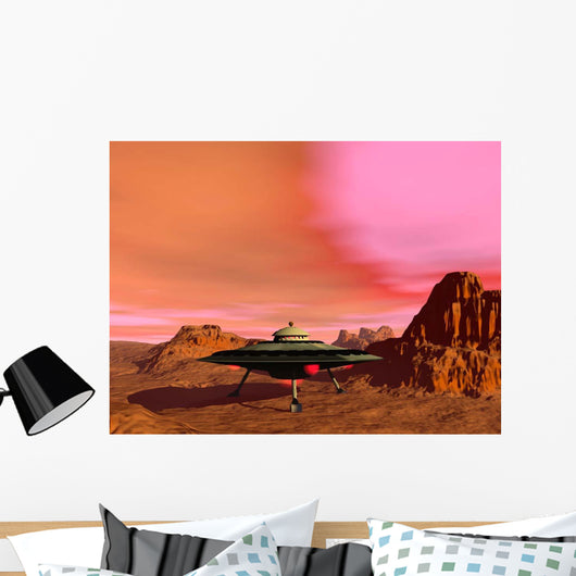 Ufo Landing Desert Landscape Wall Decal