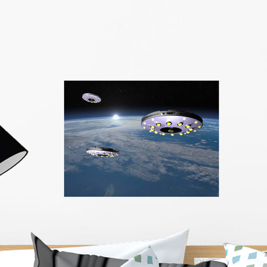 Three Ufo's Flying above Wall Decal