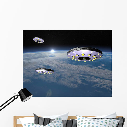 Three Ufo's Flying above Wall Decal