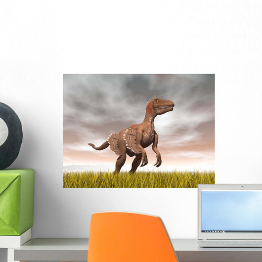Velociraptor Dinosaur Standing Yellow Wall Decal
