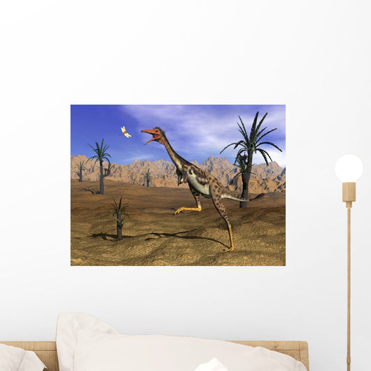Mononykus Dinosaur Chasing Dragonfly Wall Decal