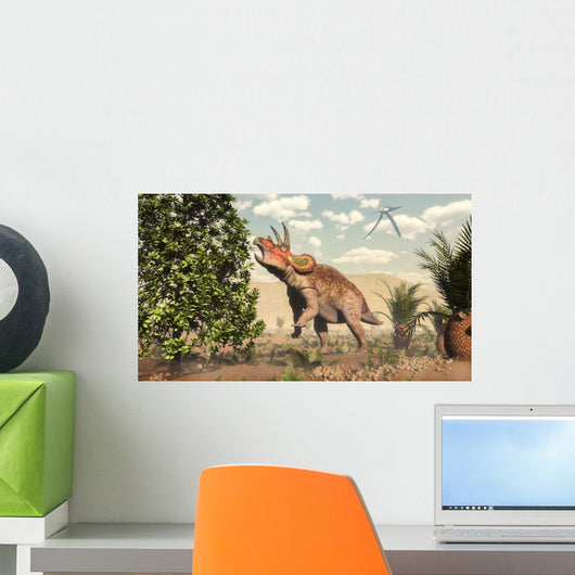 Triceratops Grazing Magnolia Tree Wall Decal
