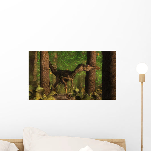 Velociraptor Dinosaur Stands Alert Wall Decal