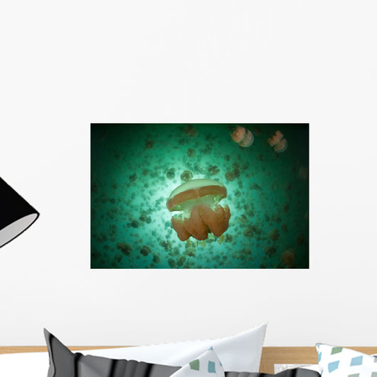 Golden Jellyfish Swim inside Wall Decal Design 2