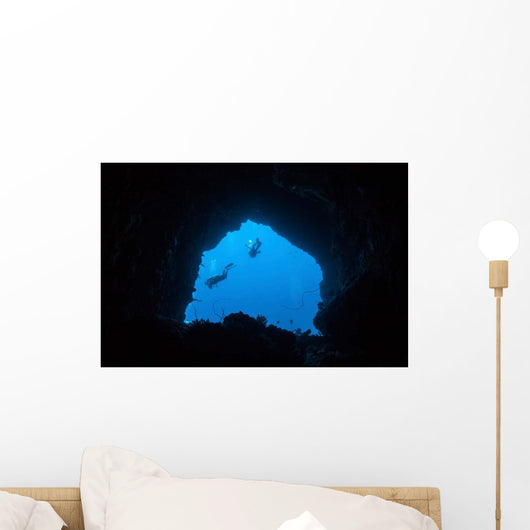 Scuba Divers Explore Cave Wall Decal Design 3