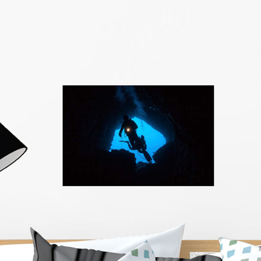 Scuba Divers Explore Cave Wall Decal Design 2