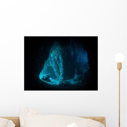 Scuba Divers Explore Cave Wall Decal Design 1