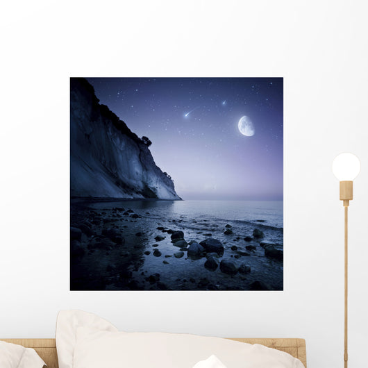 Rising Moon over Ocean Wall Decal Design 3