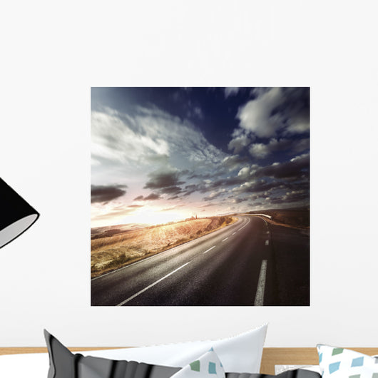 Asphalt Road Field against Wall Decal