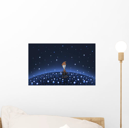 Illustration Martian Watering Starfield Wall Decal