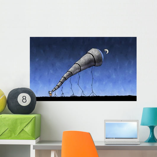 Illustration Child Looking Moon Wall Decal