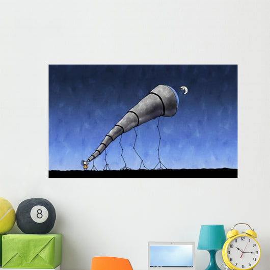 Illustration Child Looking Moon Wall Decal