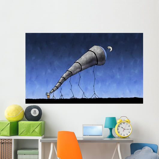 Illustration Child Looking Moon Wall Decal