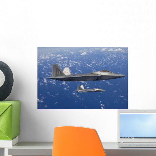 Two F-22 Raptors Fly Wall Decal Design 2