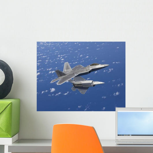 Two F-22 Raptors Maneuver Wall Decal Design 2