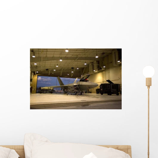 F-22 Raptor Parked Hangar Wall Decal Design 1