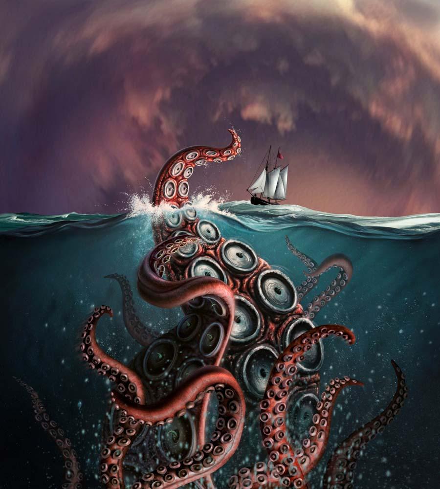 Fantastical Depiction Legendary Kraken Wall Decal - WallMonkeys