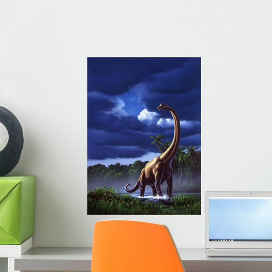 Startled Brachiosaurus Splashes through Wall Decal