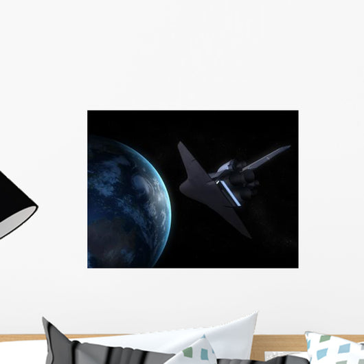 Space Shuttle Backdropped against Wall Decal Design 1