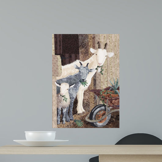 Three Goats and a Wheelbarrow Wall Mural