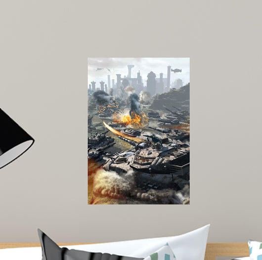 Futuristic Hover Tank Assaulting Wall Decal