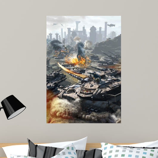 Futuristic Hover Tank Assaulting Wall Decal