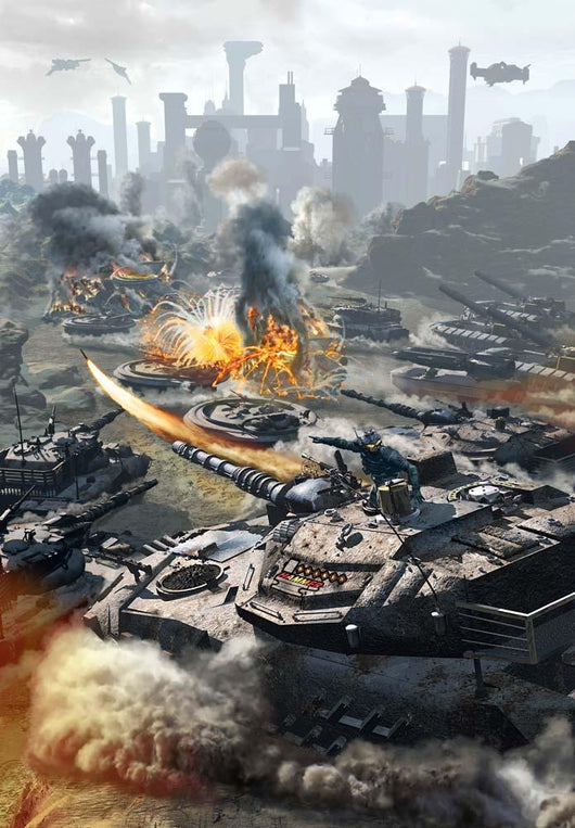 Futuristic Hover Tank Assaulting Wall Decal