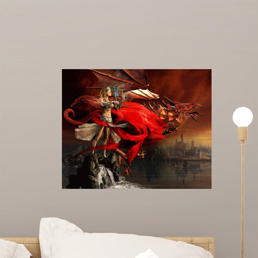 Woman Playing Magical Violin Wall Decal