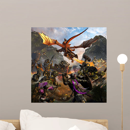 Red Dragon and Orcs Wall Decal