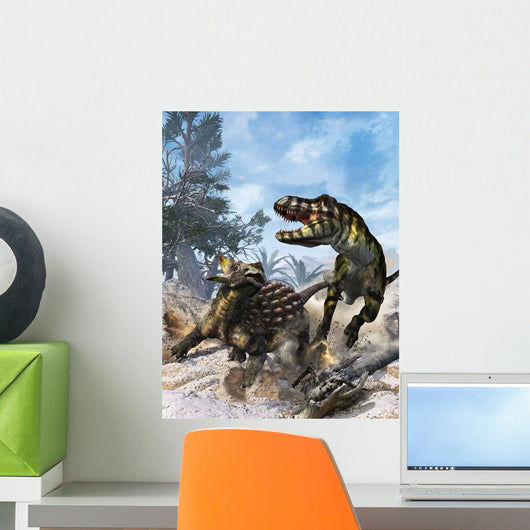 Ankylosaurus Hits Tyrannosaurus Rex Wall Decal