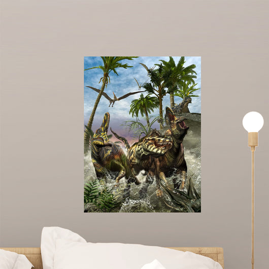 Corythosaurus Being Chased Tyrannosaurus Wall Decal