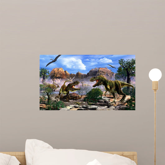 Two T-rex Dinosaurs Fighting Wall Decal