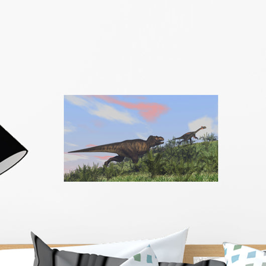 Tyrannosaurus Rex Hunting Gigantoraptor Wall Decal