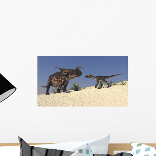 Brown Einiosaurus and Utahraptor Wall Decal