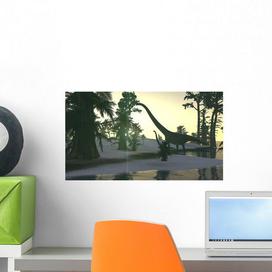 Mamenchisaurus and Her Offspring Wall Decal Design 1